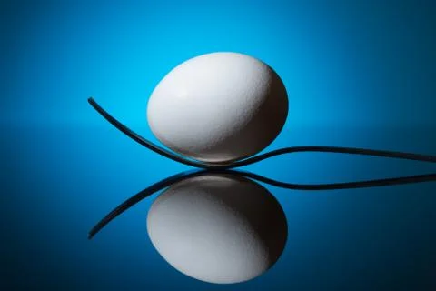 White egg lying on fork Stock Photos