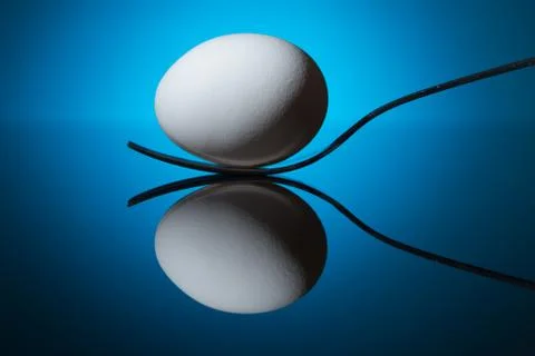 White egg lying on fork Stock Photos