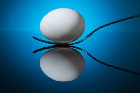 White egg lying on fork Stock Photos