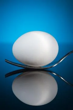 White egg lying on fork Stock Photos