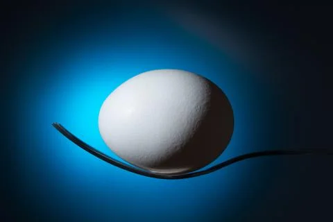 White egg lying on fork Stock Photos