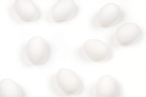 White egg. Raw eggs on white background. Concept happy easter. Фото