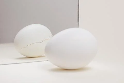 White egg reflected in mirror showing cracked shell Stock Photos