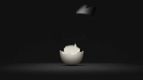 White Egg Rolling and Breaking into Pieces on Black Background 3d Animation Stock Footage 302565275