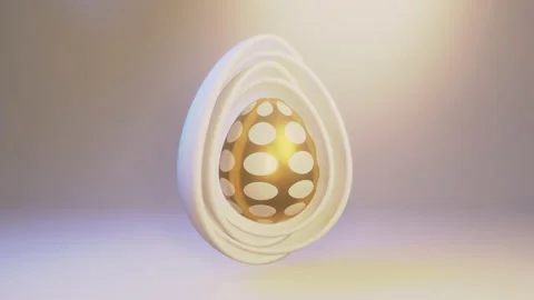 White egg shell and a golden dotted egg rotate on a bright background. 3D Stock Footage 170175792