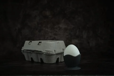 White egg on a stand on a dark background 스톡 사진