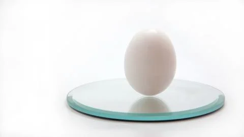 White egg standing up on a mirror Foto stock