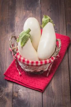 White eggplants in a basket Stock Photos