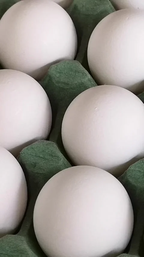 White eggs in the carton rotating Stock Footage 296664109
