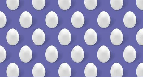 White eggs, egg pattern on purple background in Very Peri style, Copy space. Stock Illustration