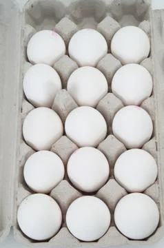 White eggs in the packaging Stock Photos