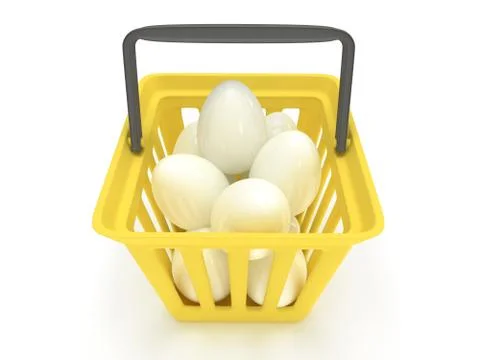 White eggs in shopping basket. 3D. Stock Illustration