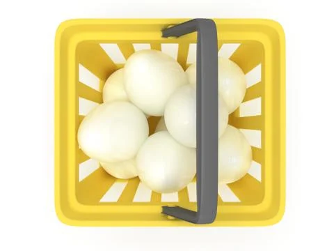 White eggs in shopping basket. 3D. Stock Illustration