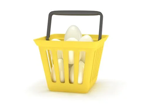White eggs in shopping basket. 3D. Stock Illustration
