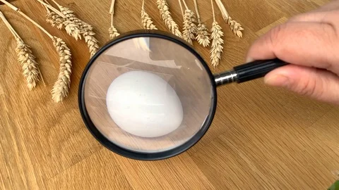 White eggs spin on the table with ears of grain, easter concept Stock Footage 125987117
