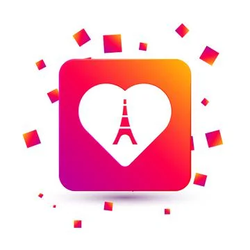 White Eiffel tower with heart icon isolated on white background. France Paris Illustrazione stock