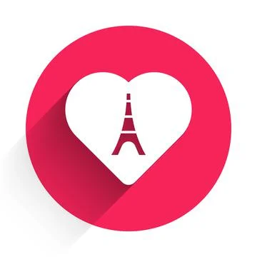 White Eiffel tower with heart icon isolated with long shadow background. France イラスト素材