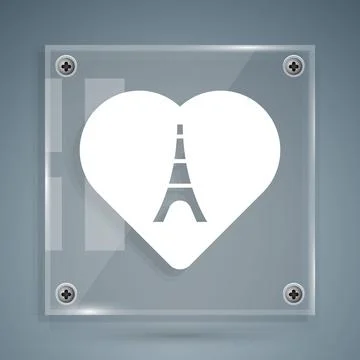 White Eiffel tower with heart icon isolated on grey background. France Paris Illustrazione stock