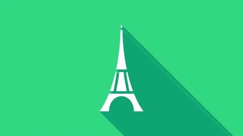 White Eiffel tower icon isolated on green background. France Paris landmark Stock Footage 146740852