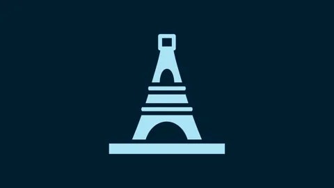 White Eiffel tower icon isolated on blue background. France Paris landmark Stock Footage 230062042