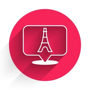 White Eiffel tower icon isolated with long shadow background. France Paris 스톡 일러스트