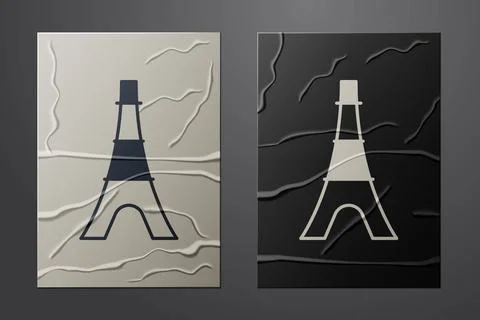 White Eiffel tower icon isolated on crumpled paper background. France Paris Stock Illustration