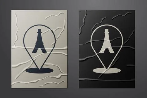 White Eiffel tower icon isolated on crumpled paper background. France Paris Stock Illustration