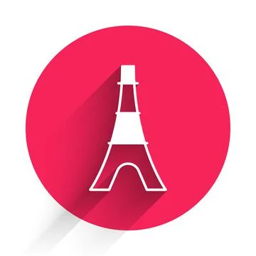White Eiffel tower icon isolated with long shadow background. France Paris Illustrazione stock