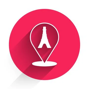 White Eiffel tower icon isolated with long shadow background. France Paris Stock Illustration