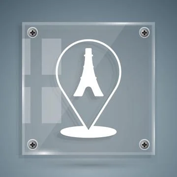White Eiffel tower icon isolated on grey background. France Paris landmark sy Illustrazione stock