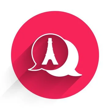 White Eiffel tower icon isolated with long shadow background. France Paris .. Stock Illustration