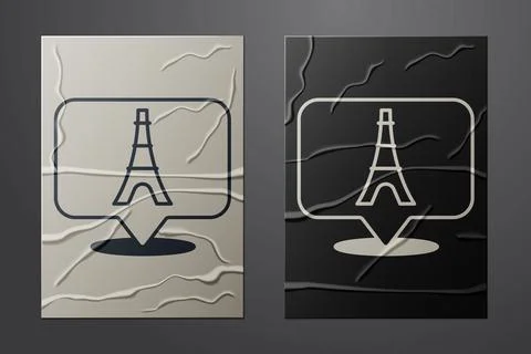White Eiffel tower icon isolated on crumpled paper background. France Paris.. 스톡 일러스트