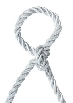 White elastic rope with a loop on a white background. Rope Foto stock