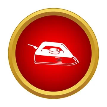White electric iron vector icon in a red circle Stock Illustration