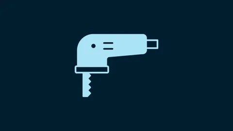 White Electric jigsaw with steel sharp blade icon isolated on blue background Stock Footage 229558925