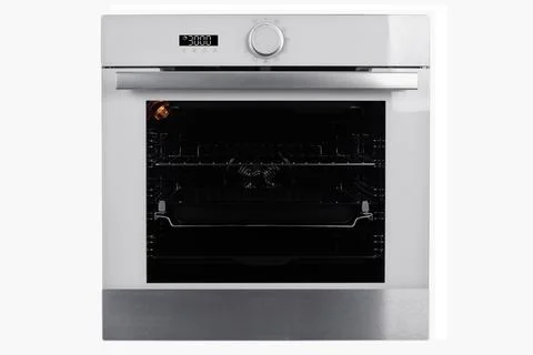 White electric oven with an electronic panel Stock Photos