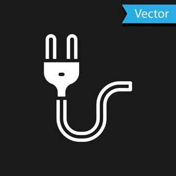 White Electric plug icon isolated on black background. Concept of connection and Stockillustratie
