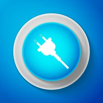 White Electric plug icon isolated on blue background. Concept of connection and Ilustração Stock