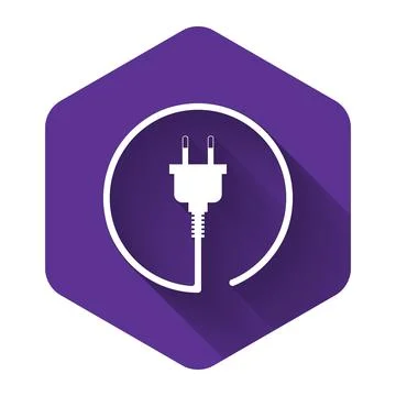 White Electric plug icon isolated with long shadow. Concept of connection and 스톡 일러스트