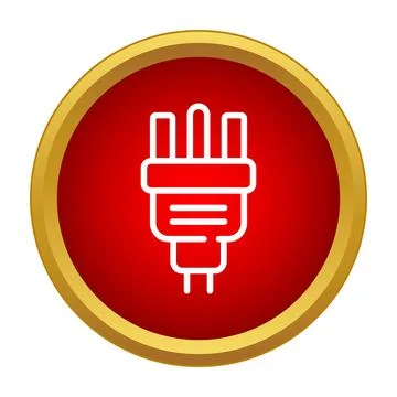 White electric power plug icon on red circle Stock Illustration