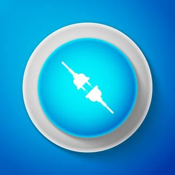 White Electric wire plug and socket icon isolated on blue background. Circl.. Stock Illustration