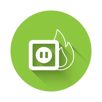 White Electric wiring of socket in fire icon isolated with long shadow back.. Stock Illustration