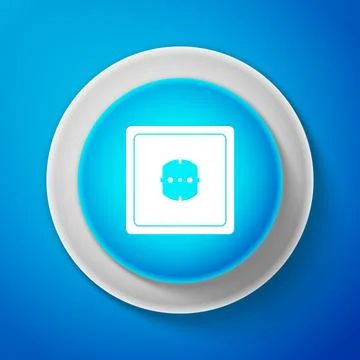 White Electrical outlet icon isolated on blue background. Power socket. Rosette Stock Illustration