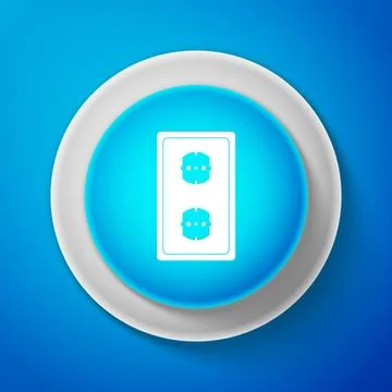White Electrical outlet icon isolated on blue background. Power socket. Ros.. Stock Illustration