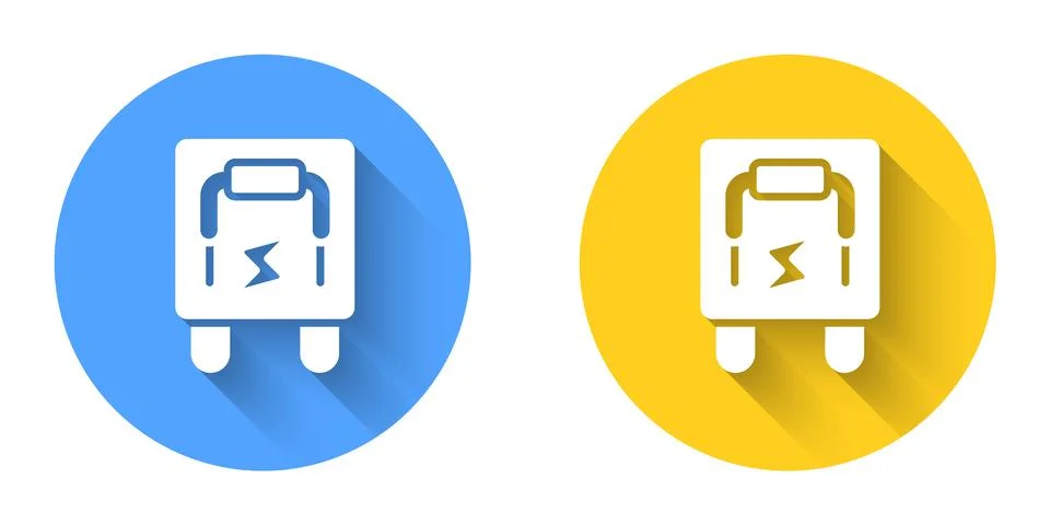 White Electrical panel icon isolated with long shadow background. Switch lever Stock Illustration