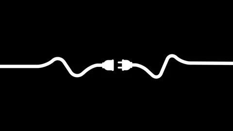 White electrical plug and socket connecting on black background with wavy c.. Video stock 321997032