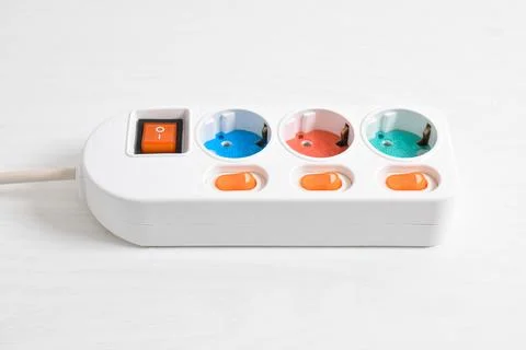 White Electrical plug in outlet socket at home isolated on white background Foto stock