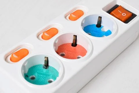 White Electrical plug in outlet socket at home isolated on white background Foto stock