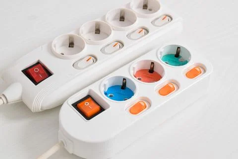 White Electrical plug in outlet socket at home isolated on white background,  写真素材