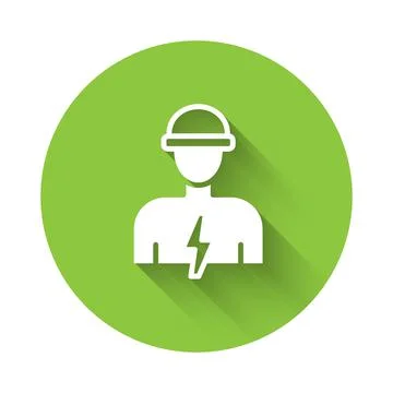 White Electrician technician engineer icon isolated with long shadow backgrou Stock Illustration
